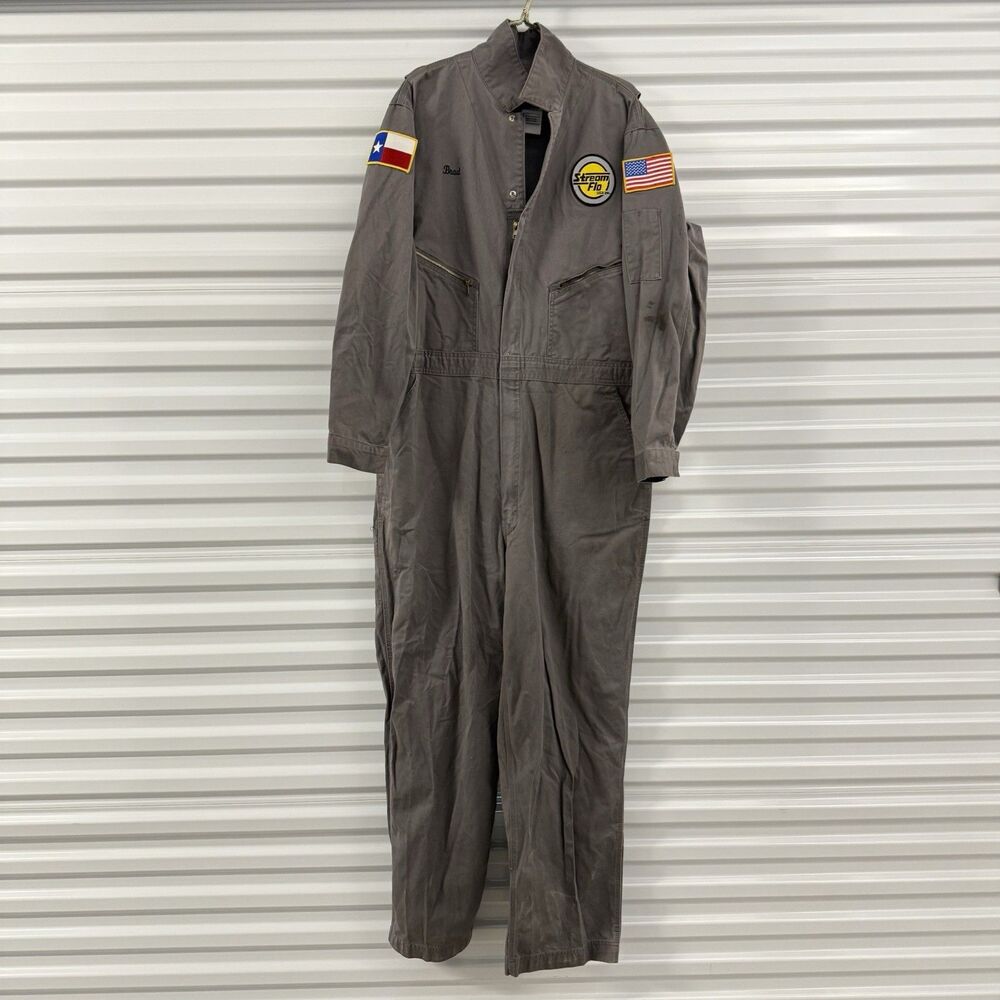 Walls Coveralls Men 48 XTall Gray Master Made Stream Flo Flag Patch Mechanic Cho